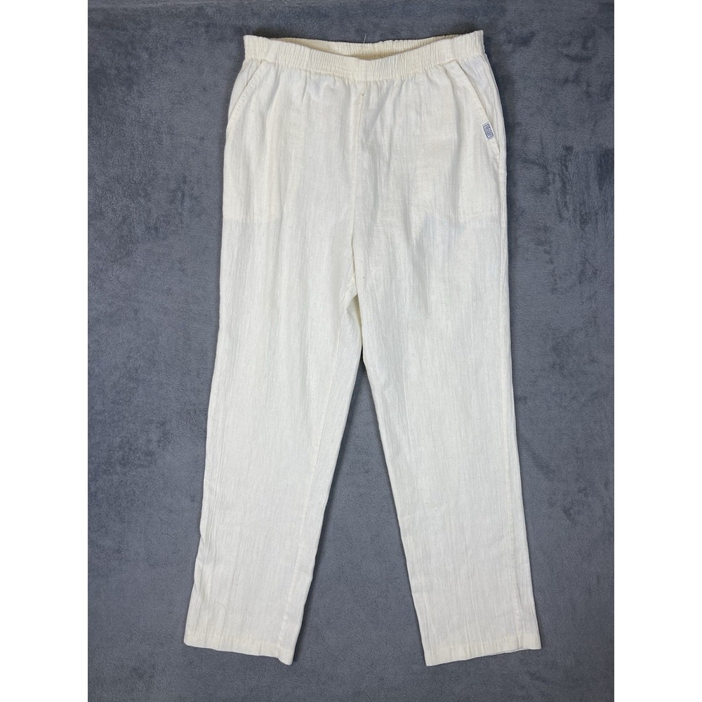 VTG The Season Ticket Pants Womens 14 Ivory Pull On Elastic Waist Baggy Wide Leg
